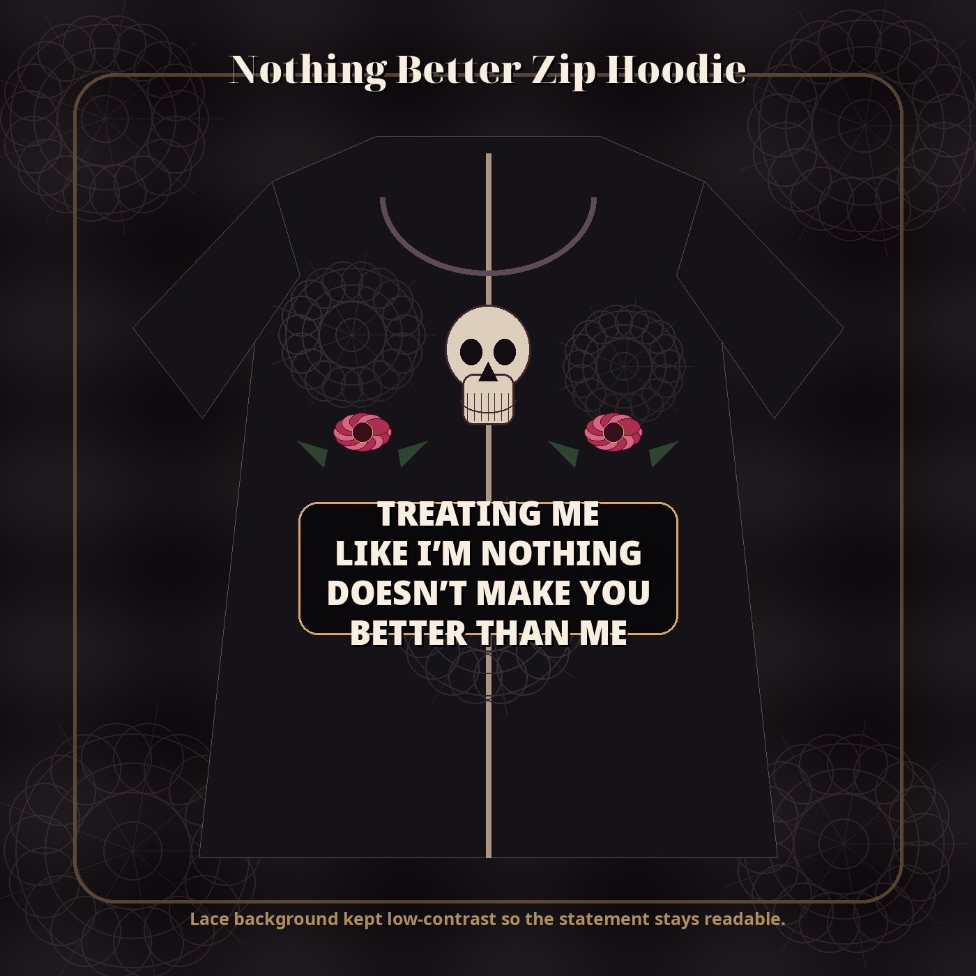 Nothing Better Skull Lace Zip Hoodie apparel visual